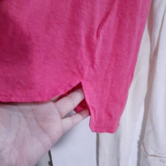 Tahari summer linen hot pink top shirt small s v neck luxury t shirt - Picture 3 of 4